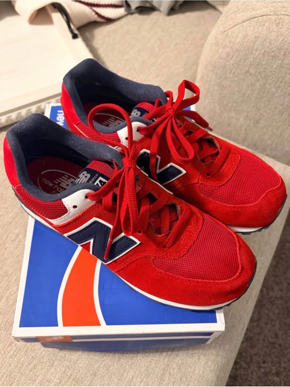 New Balance Kids Red and Navy Lace-Up Sneakers